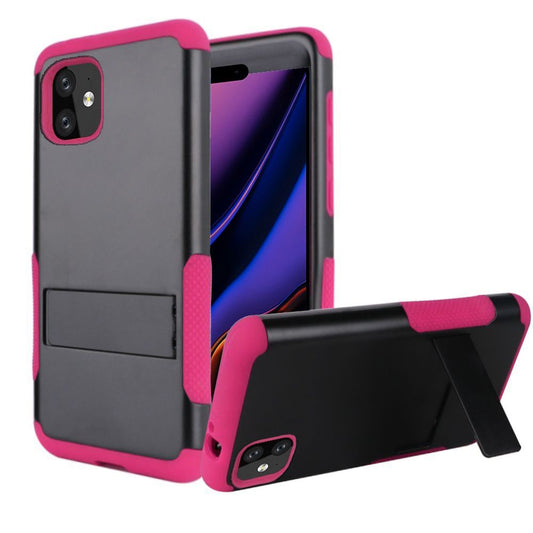 GSA Snap-on Rugged Kickstand Hybrid Case For iPhone 11 (6.1") - Black/Hot Pink