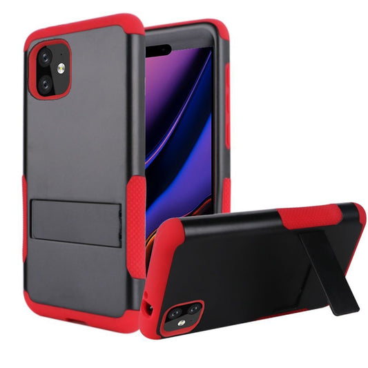 GSA Tough Snap-on Rugged Kickstand Hybrid Case For iPhone 11 (6.1") - Black/Red