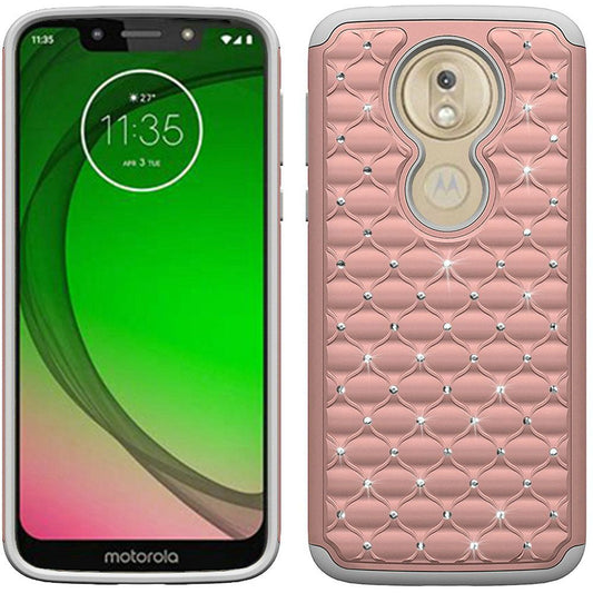 GSA Studded Rhinestone Hybrid Case for Moto G7 Play, XT1952 Rose Gold
