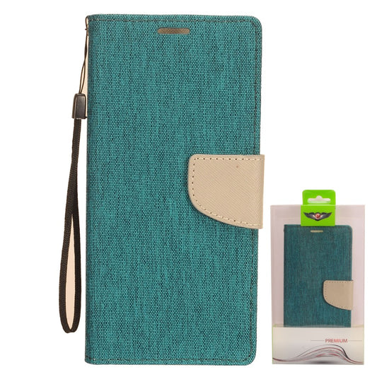 GSA Denim Flip Wallet Case for Samsung Galaxy Note 10 (6.3") - Teal/Tan