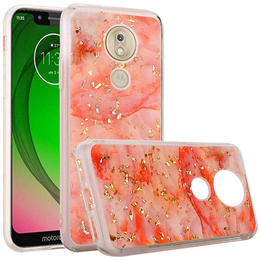 GSA Gold Flake Marble Case for Motorola Moto G7 Play - Coral