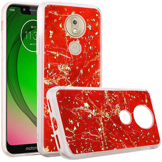GSA Gold Flake Marble Candy Case For Motorola Moto G7 Play - Red