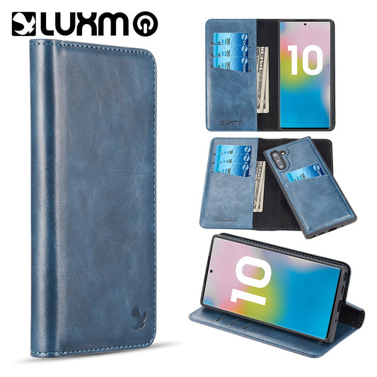 GSA Luxury Gentleman Folio Wallet Case for Samsung Galaxy Note 10 (6.3") - Blue