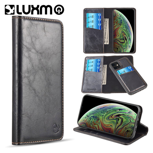 Luxmo Gentlemen Magnetic Leather Wallet Case For iPhone 11 (6.1") - Black