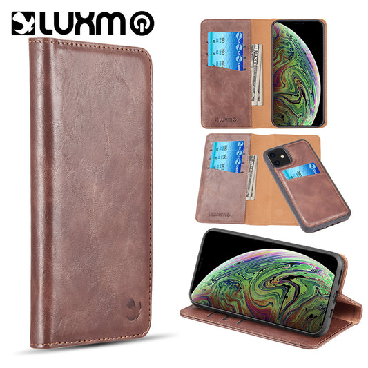 Luxmo Gentleman Magnetic Flip Leather Wallet Case For iPhone 11 (6.1") - Brown