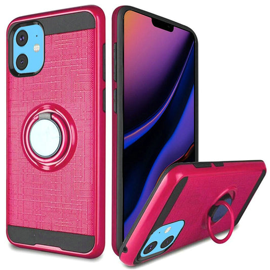GSA Brushed Matte Ring Stand Hybrid Case For iPhone 11 (6.1") - Hot Pink/Black