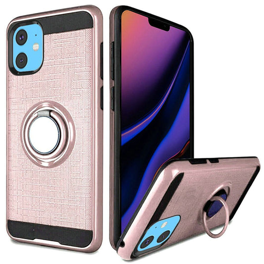 GSA Brushed Matte Ring Stand Case For Apple iPhone 11 (6.1") - Rose Gold/Black