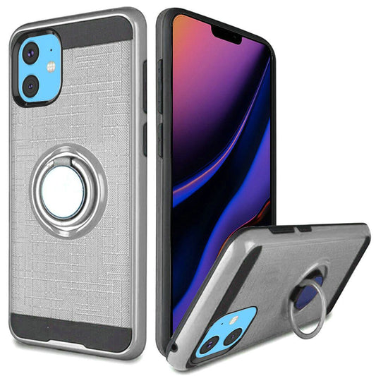 GSA Brushed Matte Ring Stand Hybrid Case For iPhone 11 (6.1") - Silver/Black