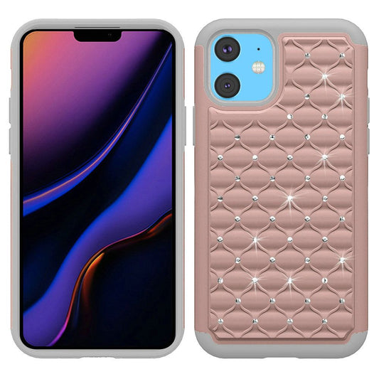 GSA Studded Rhinestone Bling Hybrid Case For iPhone 11 (6.1") - Rose Gold