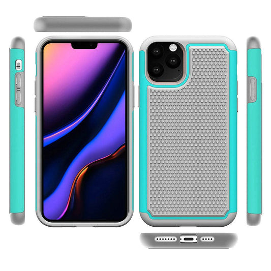 GSA Rugged Tough Shockproof Hybrid Case Cover For iPhone 11 PRO (5.8") - Teal PC & Gray TPU