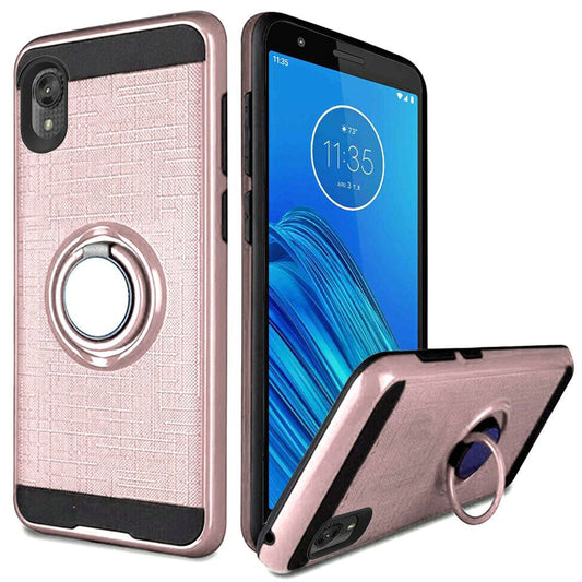 GSA Brushed Case Ring Stand for Motorola Moto E6 - Rose Gold & Black