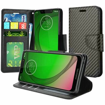GSA Carbon Fiber Flip Wallet Case for Motorola Moto G7 Play, XT1952 - Black