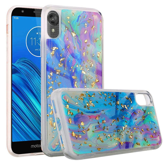 GSA Gold Flake Marble Candy Case for Motorola Moto E6 - Colorful Galaxy