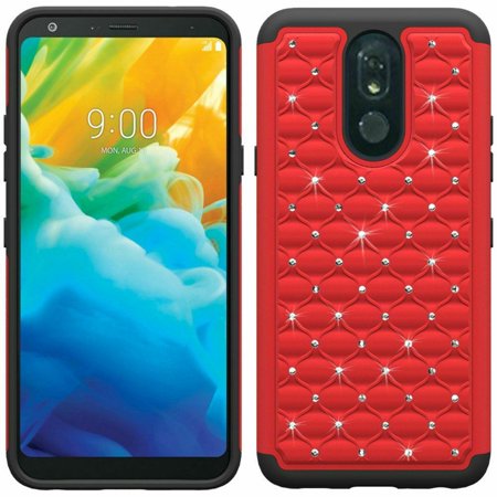 GSA Studded Rhinestone Bling Diamond Hybrid Case For LG Stylo 5 - Red/Black