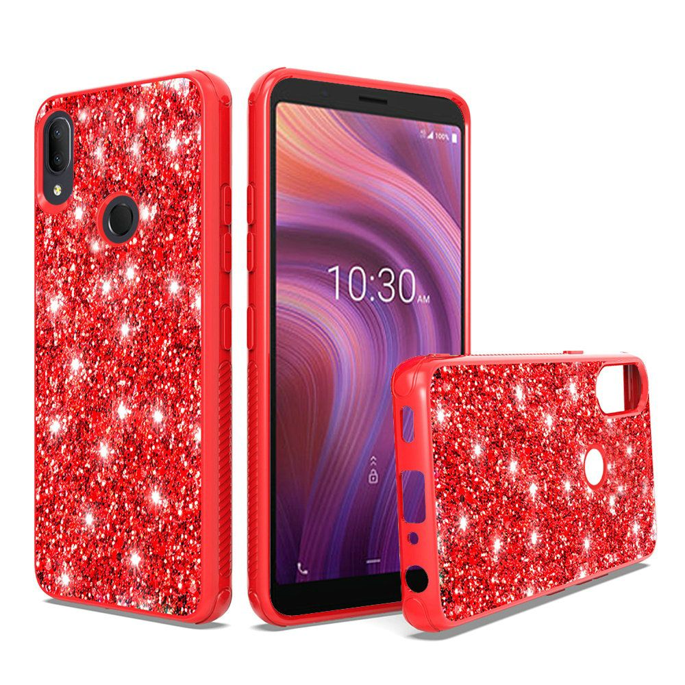 GSA  Glitter Bling Hybrid Case for Alcatel 3V(2019) - Red