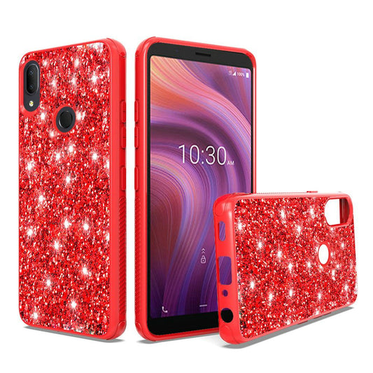 GSA  Glitter Bling Hybrid Case for Alcatel 3V(2019) - Red