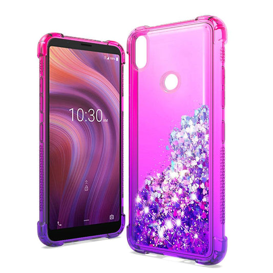 GSA Two-Tone Liquid Glitter Candy Case for Alcatel 3V (2019) - Hot Pink/Purple