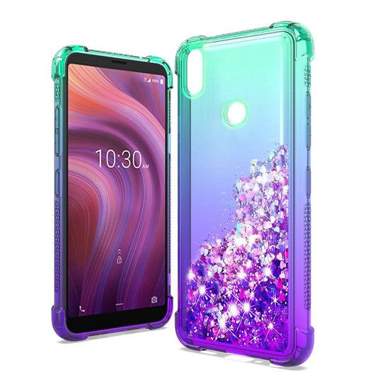 GSA Two-Tone Liquid Glitter Candy Case for Alcatel 3V (2019) - Teal/Purple