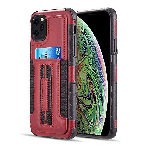 GSA Multi Card Leather Case Elastic Ring For iPhone 11 Pro Max (6.5") - Red