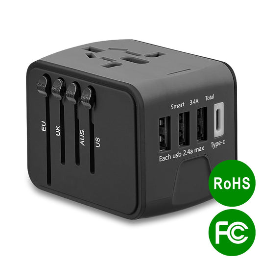 GSA Worldwide All in One AC Outlet Power Plug Universal Travel Adapter Black