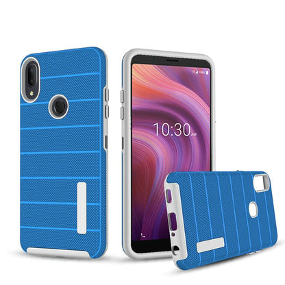GSA Textured Stripe Shockproof Hybrid Case for Alcatel 3V (2019) - Blue/Silver