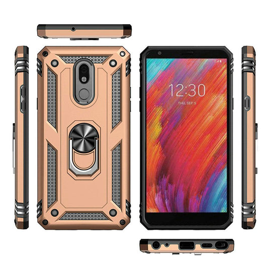 GSA Slim Shockproof Case w/Ring Stand for LG Aristo 4 Plus - Gold/Black