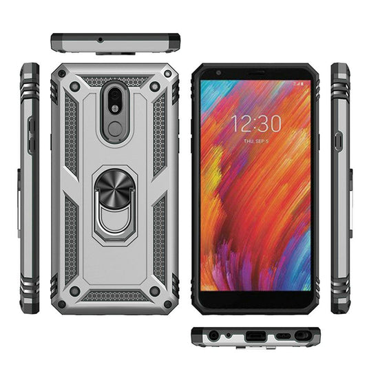GSA Slim Shockproof Case w/Ring Stand for LG Aristo 4 Plus - Silver/Black