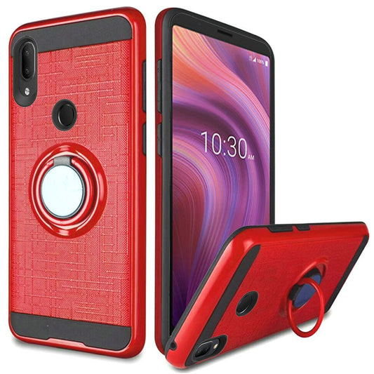 GSA Brushed Metal Case w/Ring Stand for Alcatel 3V(2019) - Red/Black