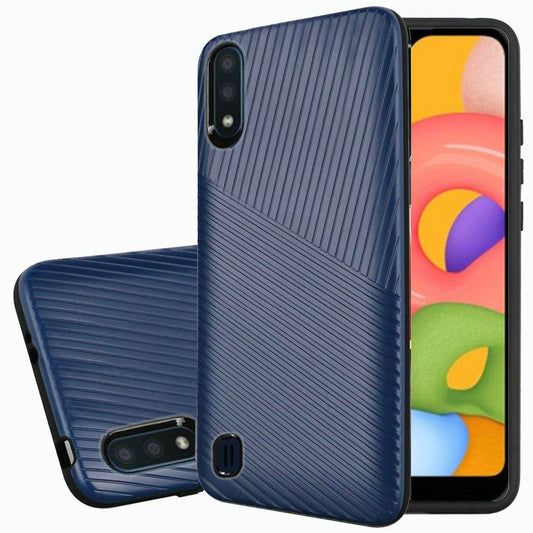 GSA Textured Embossed Lines Hybrid Case for Samsung Galaxy A01 - Blue