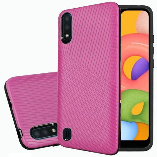 GSA Textured Embossed Lines Hybrid Case for Samsung Galaxy A01 - Hot Pink