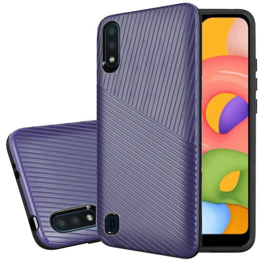 GSA Textured Embossed Lines Hybrid Case for Samsung Galaxy A01 - Purple