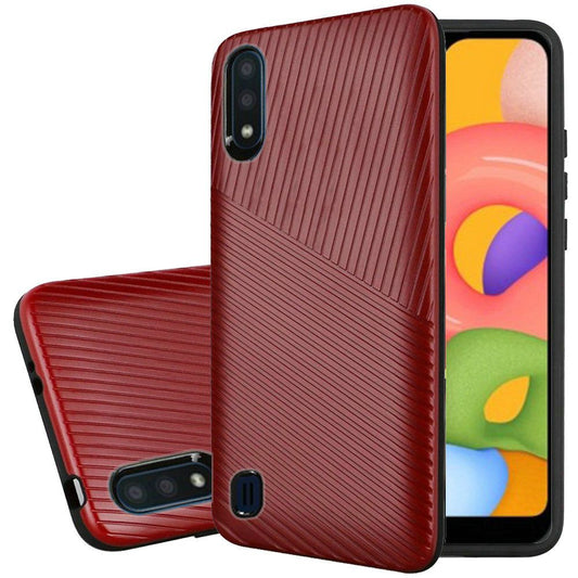 GSA Textured Embossed Lines Hybrid Case for Samsung Galaxy A01 - Red