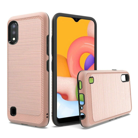 GSA Slim Brushed Hybrid Case for Samsung Galaxy  A01 - Rose Gold Black