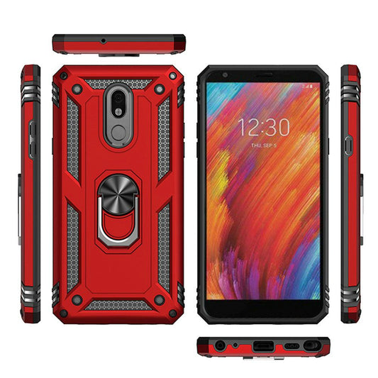 GSA Slim Shockproof Case w/Ring Stand for LG Aristo 4 Plus - Red Black