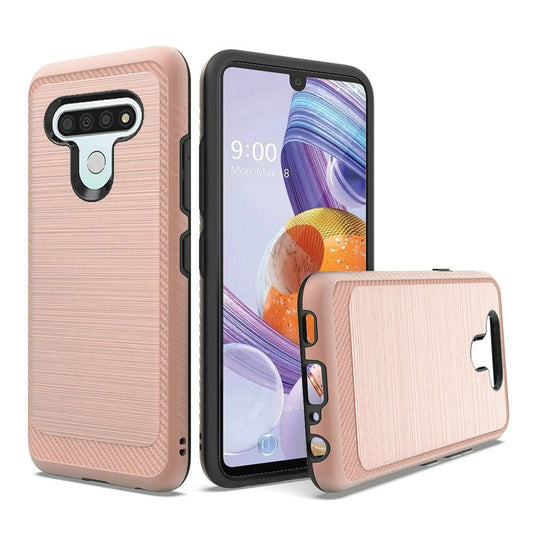 GSA Slim Brushed Hybrid Case w/Edge Design for LG Stylo 6 - Rose Gold/Black