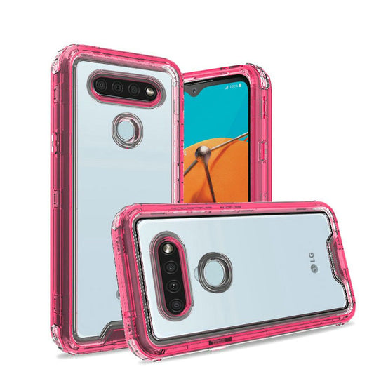 GSA 3-in-1 Snap-On Transparent Hybrid Case for LG K51 - Clear/Hot Pink