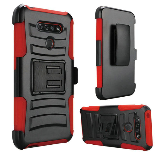 GSA Car Armor Holster Case w/Kickstand for LG K51 - Black Red