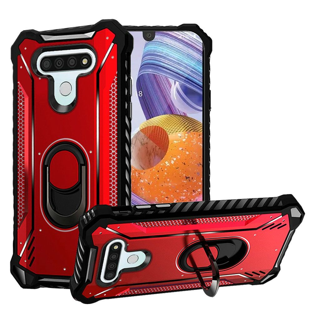 GSA Metal Jacket Hybrid Case w/Ring Stand For LG Stylo 6 - Red/Black