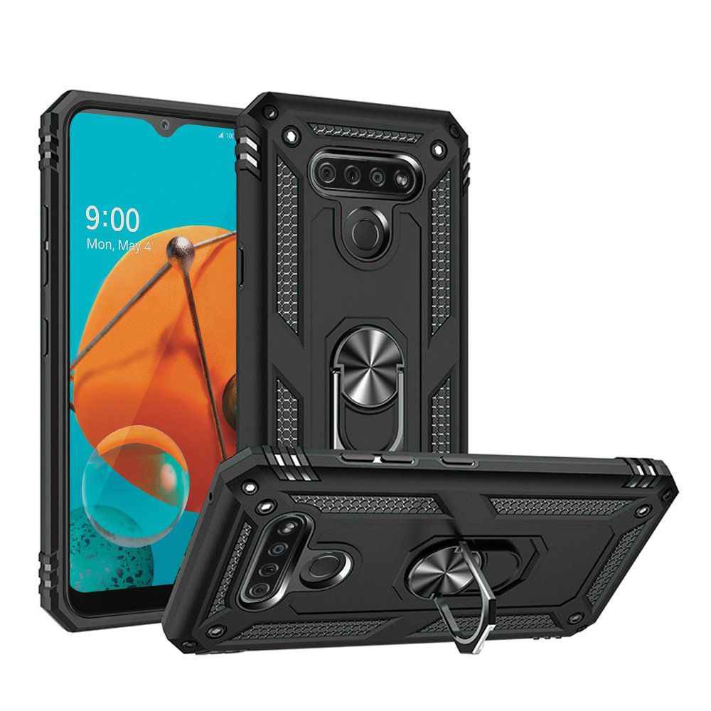 GSA Slim Shockproof Hybrid Case w/Ring Stand for LG K51 - Black