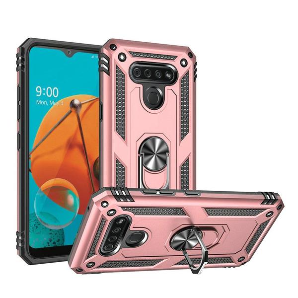 GSA Slim Shockproof Hybrid Case w/Ring Stand for LG K51 - Rose Gold/Black