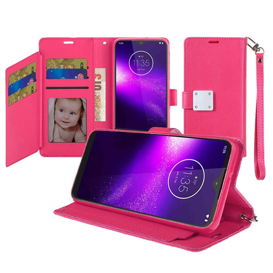 GSA Wallet Id Card Holder Case Cover for Motorola Moto G8 Play Hot Pink