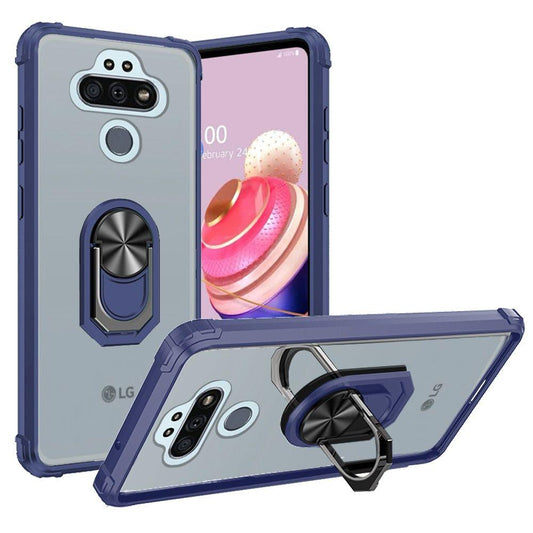 GSA Invisible Bumper Case w/Ring Stand for LG Aristo 5, Phoenix 5 - Clear/Blue