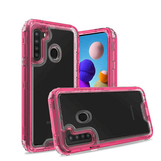 GSA Premium Transparent Bumper Case for Samsung Galaxy A21 - Clear/Hot Pink