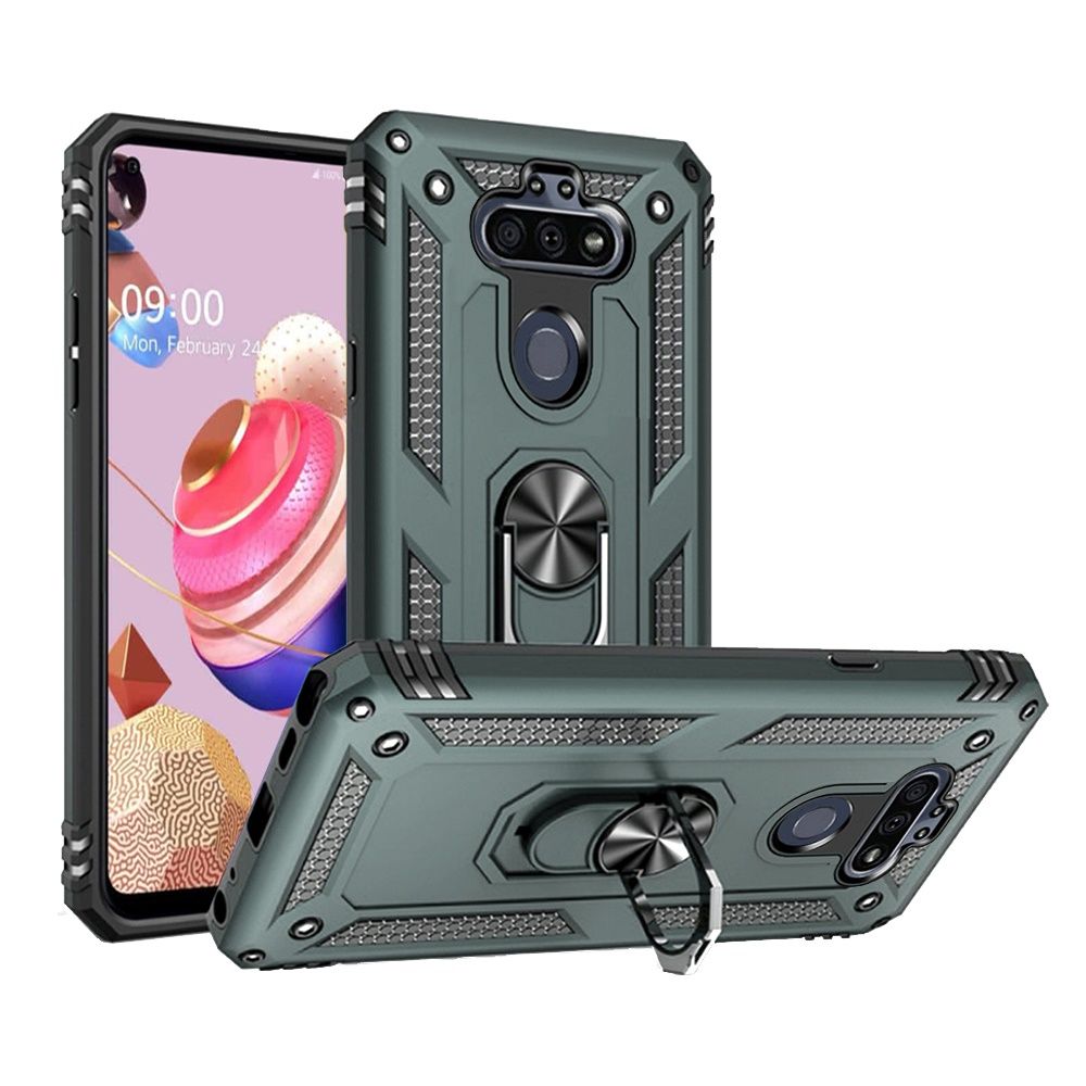 GSA Slim Shockproof Hybrid Case w/Ring Stand for LG Aristo 5 - Midnight Green