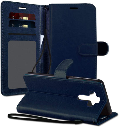 GSA Luxury Leather Flip Wallet Case for LG Aristo 5 - Navy Blue