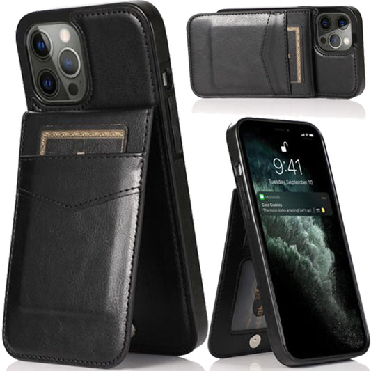 GSA Luxury Vertical Card Holder Leather Case For iPhone 12 Pro Max (6.7") -Black