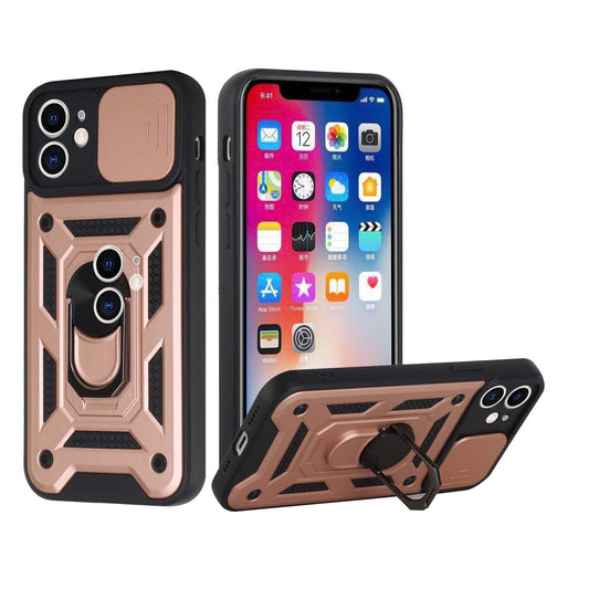 GSA Camera Cover Ring Stand Hybrid Case For iPhone XR - Rose Gold/Black