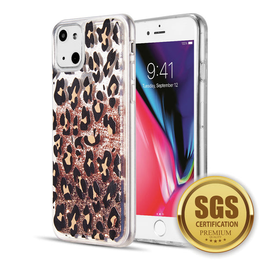 GSA Liquid Glitter Leopard Candy Case For iPhone 13 (6.1") - Clear/Gold