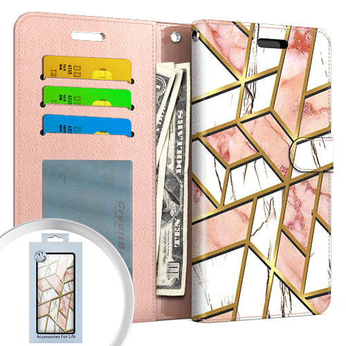 GSA Wallet Pouch Card Slots For iPhone 13 Pro (6.1") Marble Pink