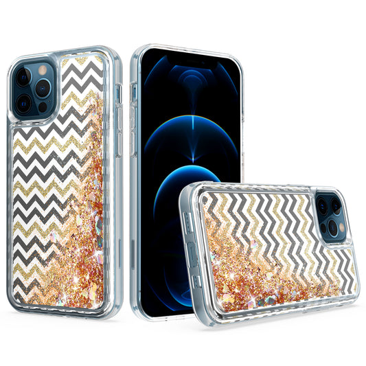 GSA Liquid Glitter ZigZag Pattern Candy Case For iPhone 13 (6.1") - Black/Gold
